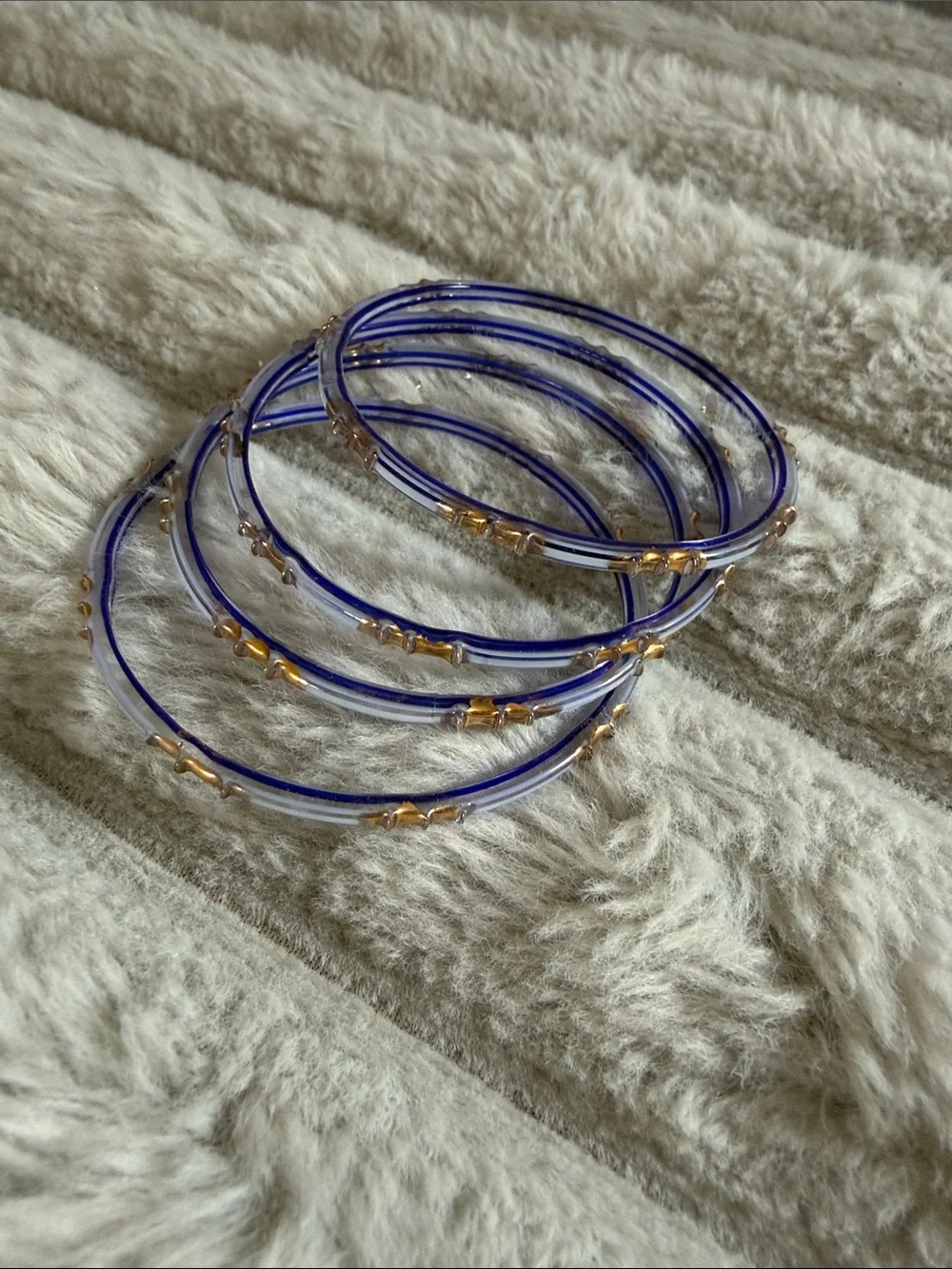 Classic Blue Glass Bangle Set with Gold Accents